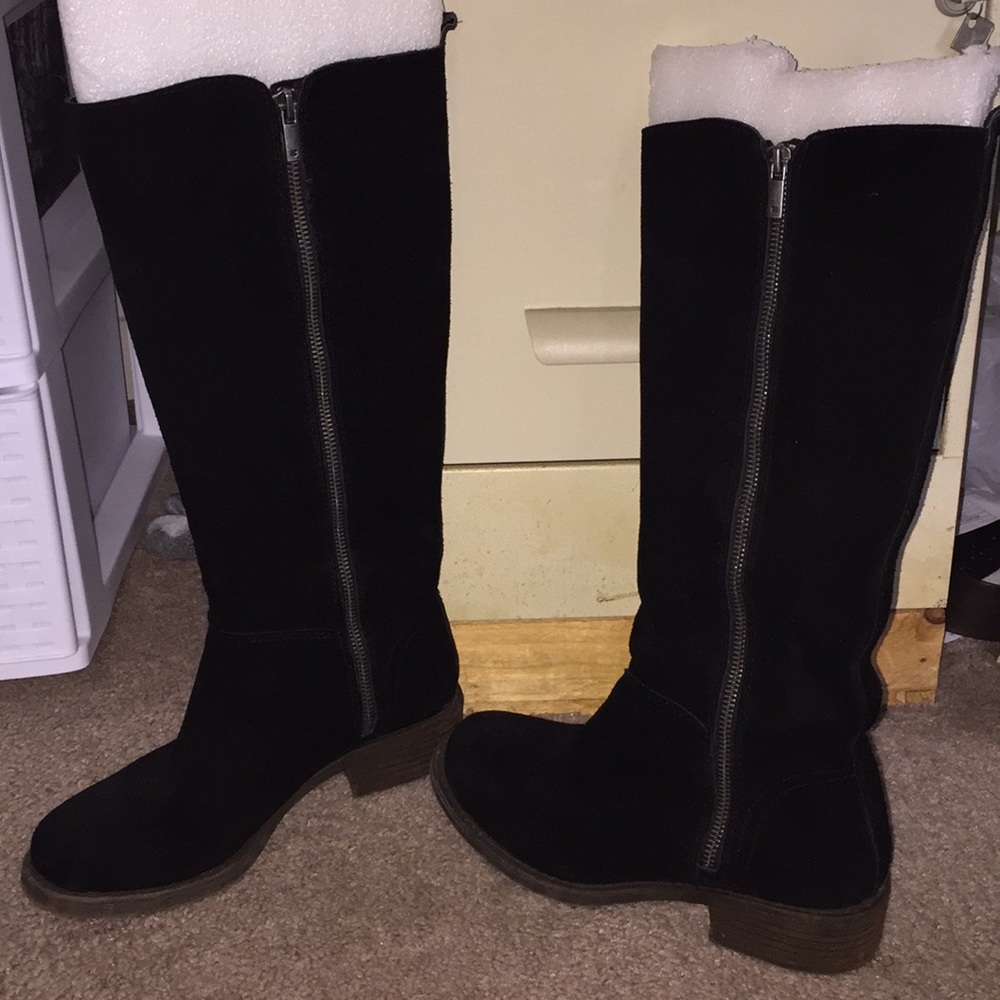 Lucky Brand Black Sued double zip boots